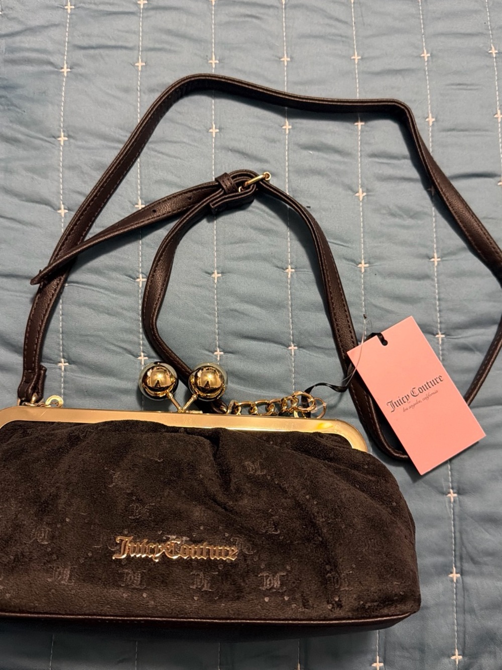 Juicy Couture Black Suede Clutch with Gold-Tone Frame